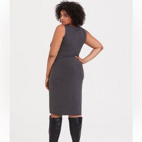 Torrid Charcoal Gray Sleeveless Jersey Tie Front Shift Dress - Picture 3 of 8